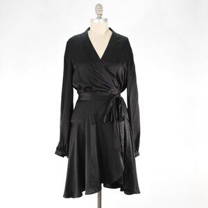 Banana Republic Black Silky Satin Draped Wrap Dress